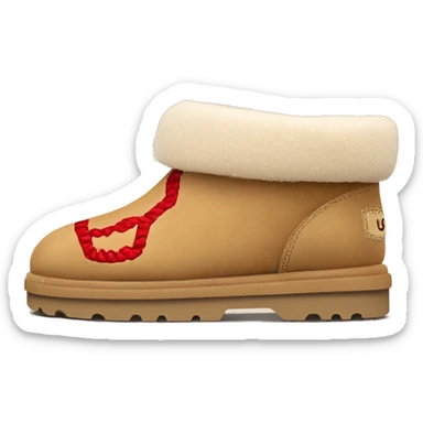 Ugg Camel slip-on slippers. A thin red zig-zag stitch line only circling on ankles, VERY chunky platform sole. sticker