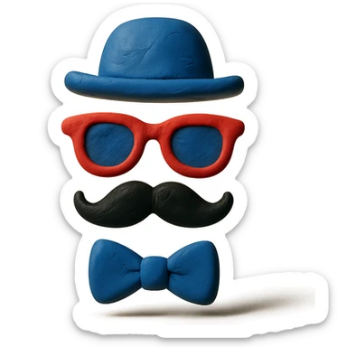 claymation style hat, sunglasses, moustache, and bowtie sticker