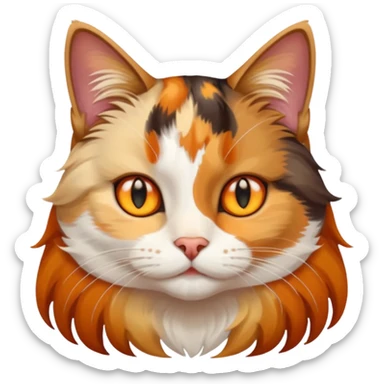 A Cat her race is persante he hair is grew and Brown and white with they eyes orange and Yellow and sticker