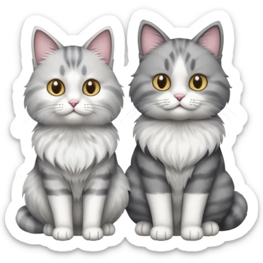 a realistic looking very fluffy grey and white cat sitting next to another cat sticker