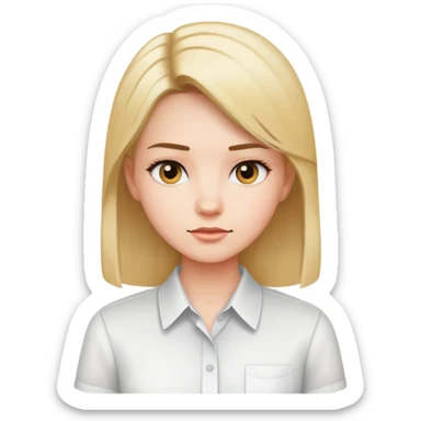 girl with straight pin hair with white shirt one sticker