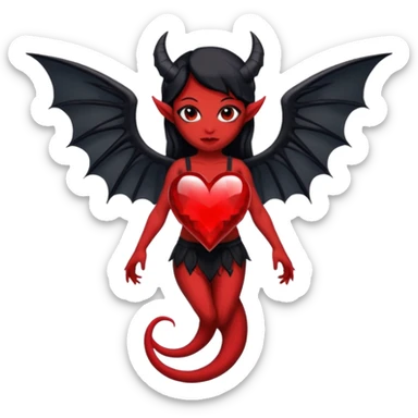 small black succubus wings, cryhstal heart red, black heart tail sticker