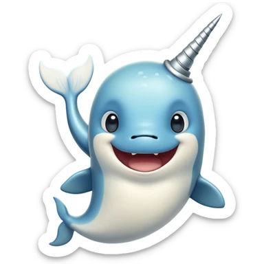 Cinematic Comical Narwhal Portrait Emoji, Head tilted dramatically with an exaggeratedly amused expression, featuring a sleek, elegantly streamlined body with a prominently spiraled ivory tusk and wide, comically expressive eyes full of playful disbelief, Simplified yet hilariously expressive features, highly detailed, glowing with a slightly sassy arctic glow, high shine, dramatic yet playful, stylized with an air of quirky marine mischief, soft glowing outline, capturing the essence of a meme-worthy narwhal that looks ready to side-eye its way into viral fame! sticker