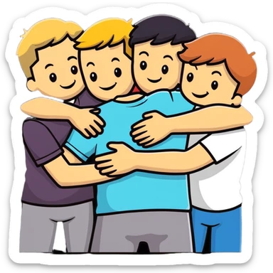Caucasian friends in a group hug, showing friendship and togetherness sticker
