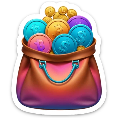 Coins inside brown leather bag, make bag always brown  color

Change coins color in in gradient of turquoise, blue, pink, purple, and coral sticker