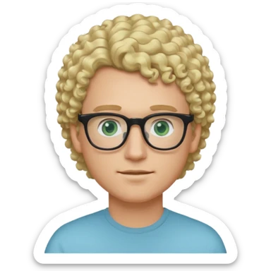 white guy with curly blonde hair and light blue ish green eyes with black glasses  sticker