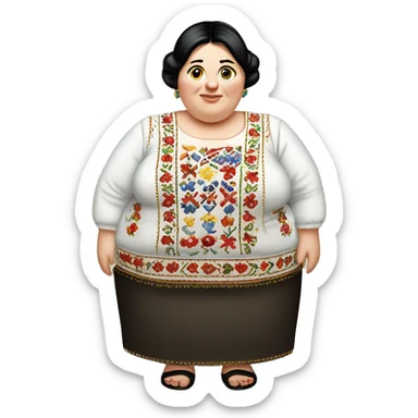 European dark-haired obese woman in Ukrainian embroidery sticker