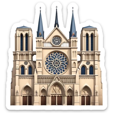 Notre Dame Cathedral in Paris with its iconic Gothic architecture, twin towers, and rose window sticker