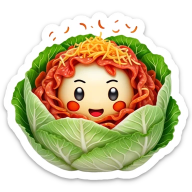 Cinematic Realistic Kimchi Dish Emoji, depicted as a vibrant fermented cabbage dish with a spicy kick rendered with detailed textures and dynamic, appetizing lighting. sticker