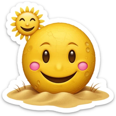 A smiley face positioned behind a brown beach emoji sticker
