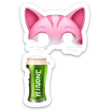 pink cat holding a beer sticker