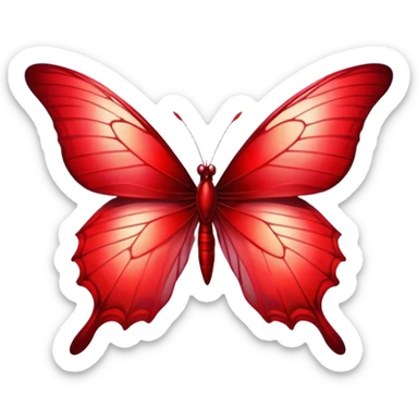 Cinematic Realistic Noble Red Butterfly Portrait Emoji, Poised and elegant, with delicate, translucent wings rendered in rich ruby and scarlet hues, a slender, graceful body with intricately detailed textures, and soft, reflective eyes, illuminated by natural light, high shine, intelligent and regal, styled with an air of refined natural splendor, focused and attentive, soft glowing outline, capturing the essence of a watchful and confident red butterfly that appears to emerge majestically from the screen! sticker