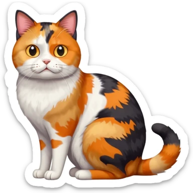 full body colourful calico cat with skinny head and fat body with an anxious face sticker