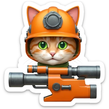 Cat with a big minigun anda helmet  sticker
