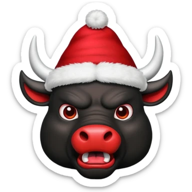 black angry powerful with red New Year's hat with white horns bull emoji sticker