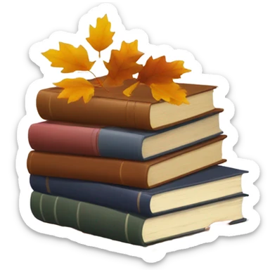  A stack of books with autumn leaves around. sticker