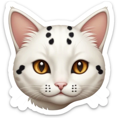 white Cat with black and brown spots and black tail sticker