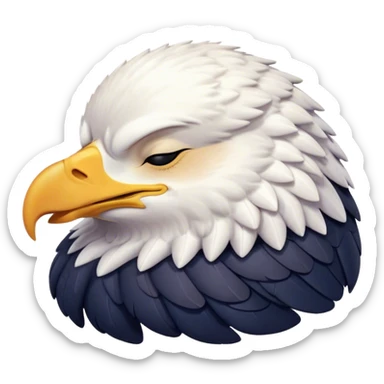 Meme-Worthy Cute Sleeping American Eagle Portrait Emoji, Head resting peacefully with a contented smile, showcasing a broad, stately form with eyes gently closed in serene slumber and a striking contrast of white head and dark body, Simplified yet adorably endearing features, highly detailed, glowing with a soft, drowsy majestic light, high shine, relaxed and utterly lovable, stylized with an air of playful laziness, soft glowing outline, capturing the essence of a sleeping American eagle that feels destined to become the next viral icon of adorable rest! sticker