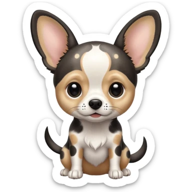 Chihuahua de pelo blanco con negro como una vaca. Con Grandes orejas super delgado sticker