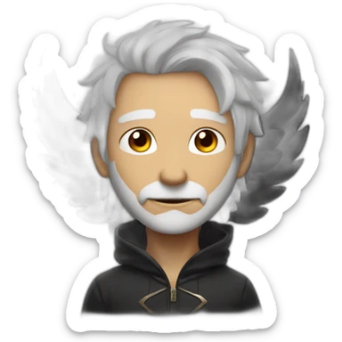 lunarian onepiece, white hair, brown skin, black wings, flame on the back, star pupils sticker