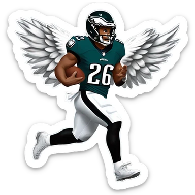 Philadelphia Eagles running back Saquon Barkley number 26 with eagle wings flying sticker