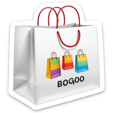 shopping bags with BOGO label, Buy One Get One Free promotion sticker