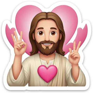 Bearded Jesus smiling making pink heart gesture sticker