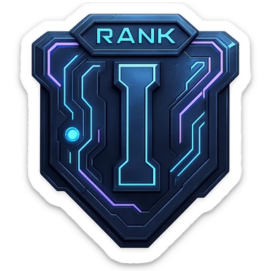 a metal insignia badge for a "rank I", space scifi-futuristic cyberpunk futurepunk sticker