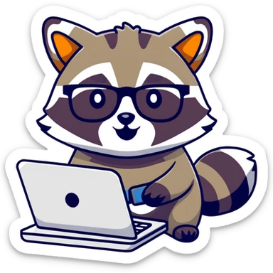 raccoon data scientist with a computer sticker
