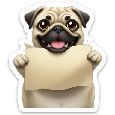 smiling pug holding a sign that reads the word "raid" sticker