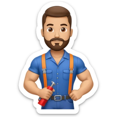 Hispanic HVAC technician with goatee beard as an action figure logo sticker