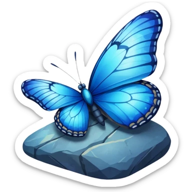 blue butterfly on rock sticker