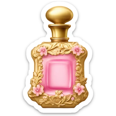 Gold and pink vintage French style perfume bottle with flowers  sticker