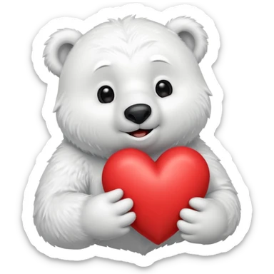 Create an animated polar bear mascot , squeezing a large red heart sticker