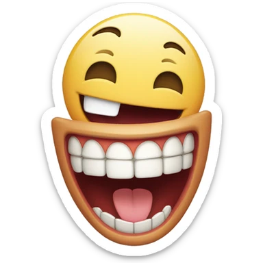 Laughing emoji with one crooked teeth that is a just one canine teeth on the left is on top of others and a bit long sticker