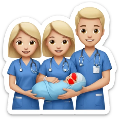 Create Happy & celebrating team faces for a hospital with a newborn saved sticker