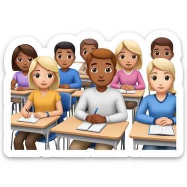 adults sitting in a classroom facing a screen sticker