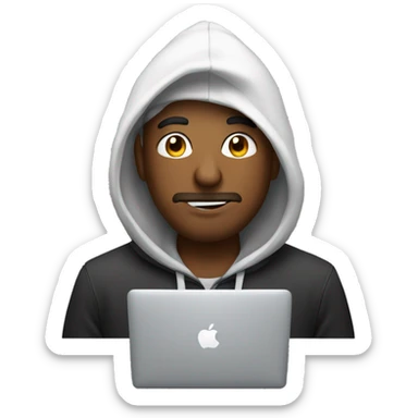 hombre con buzo y capucha con una macbook sticker