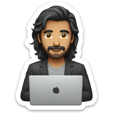 indian guy long hair facial hair working in laptop sticker