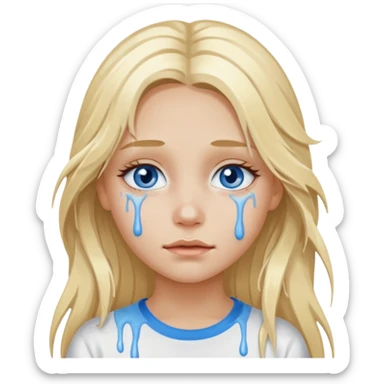 Blonde blue eyed long hair girl emoji with white paint all over its face dripping  sticker