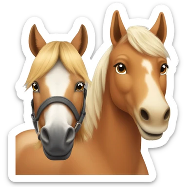 A haflinger horse and a fox colored shetland with a dot on his forehead sticker