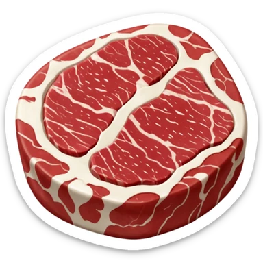 realistic raw entrecôte steak thick red meat strong white marbling rounded natural shape curved fat cap visible muscle grain fresh moist no grill no plate no faces clean 3D soft lighting transparent background emoji scale sticker