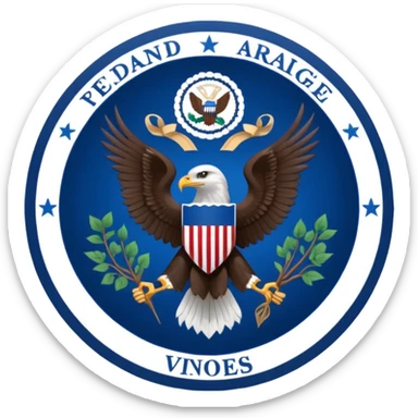 Seal of the Vice President with dark blue eagle holding vines and arrows the center of the seal is white and the outline is dark blue with dark blue stars circling the eagle sticker