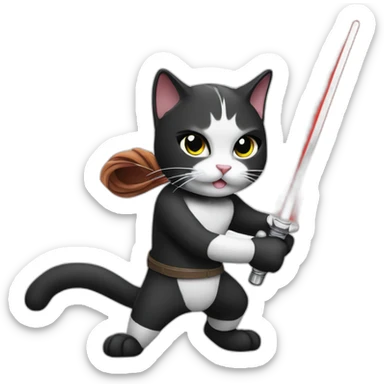 fighting black and white cats with lightsabers sticker