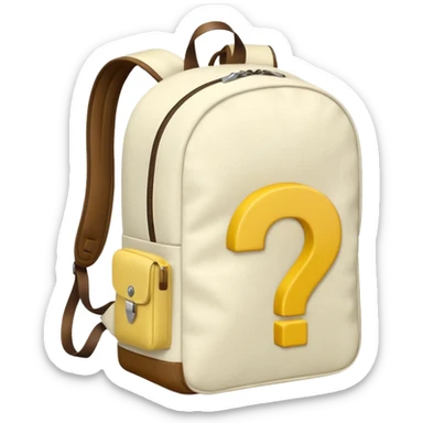 White backpack with yellow questions mark boxes stuffed in it sticker