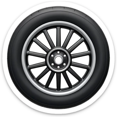 Front-view realistic wheel, perfectly symmetrical, short evenly spaced spokes, thick wide outer rubber rim, heavy solid look, clean design, centered. sticker