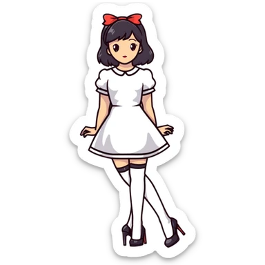 Girl in a cute fashionable dress with stockings and high heel shoes sticker