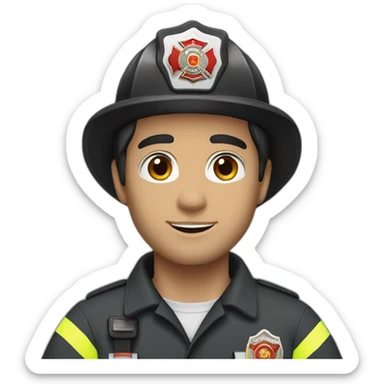 Firefighter, black hair, man, white skin, straight hair, brown eyes sticker