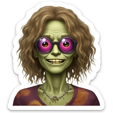  janis joplin zombie on circle glasses dancing sticker