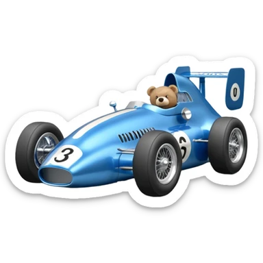  Metallic blue and lightly chrome Antique-looking  race car for teddy bear with custom aero body and rear wing  sticker